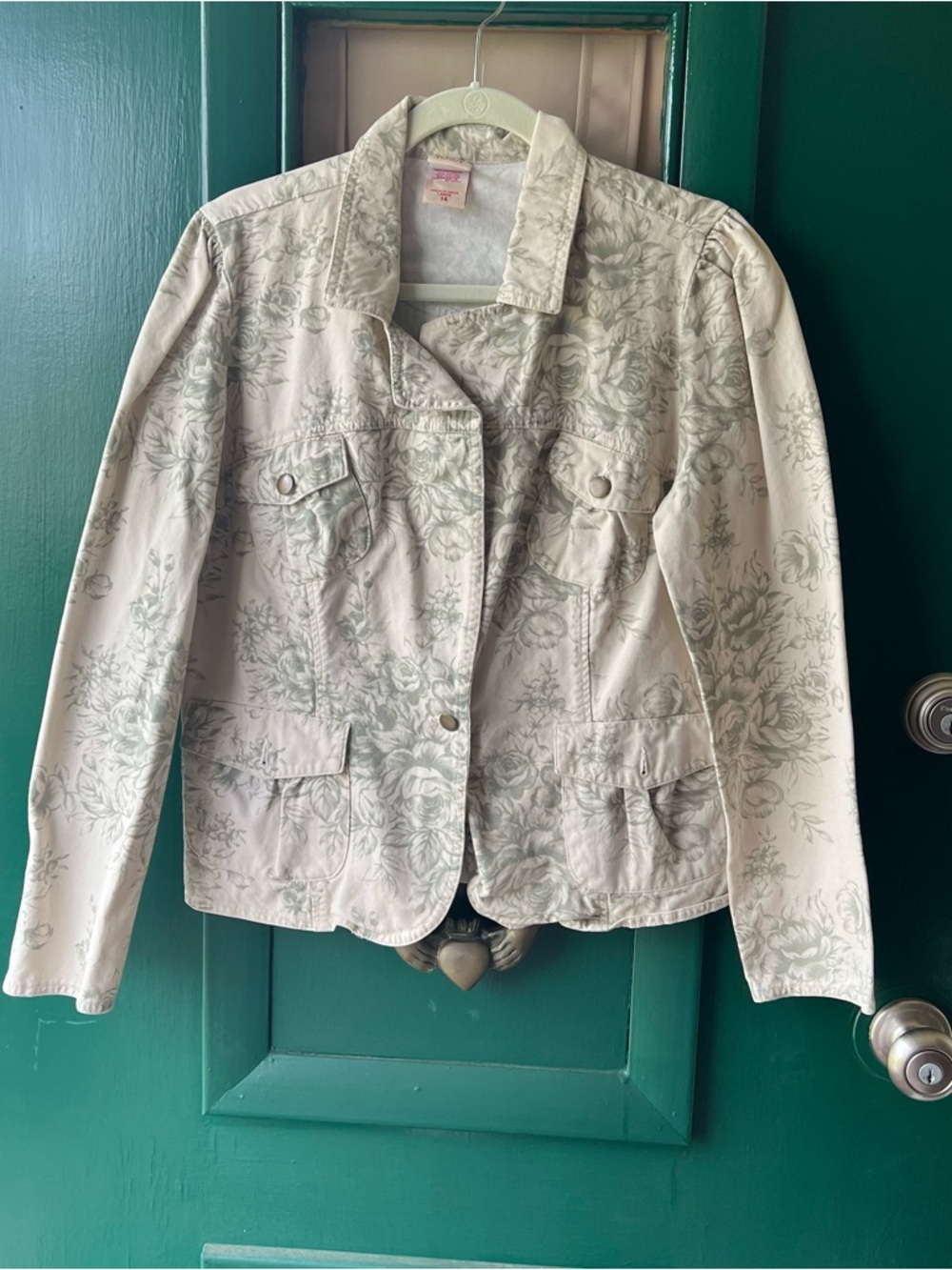 Faded Glory Cream Jacket with Sage Floral Print
